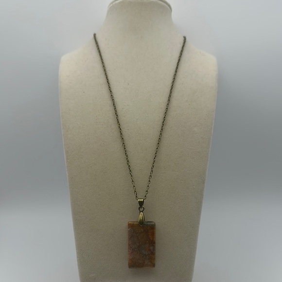 Coral Fossil Rectangle Pendant Necklace - Picture 2 of 9